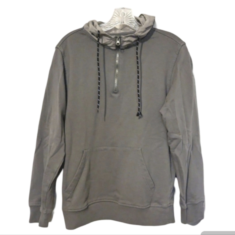 Original Use Men's Long-sleeve 3/4 Zip-up Gray/Dark Gray Cotton Hoodie. Size: S